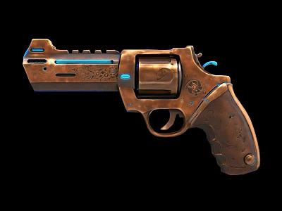 Vintage Metallic Revolver With Engraved Patterns Blue Glowing Accents And Textured Grip 3d model