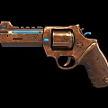 Vintage Metallic Revolver With Engraved Patterns Blue Glowing Accents And Textured Grip