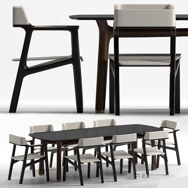 Modern Dining Table And Chairs Set With Stylish Design And Comfortable Seating 3d model