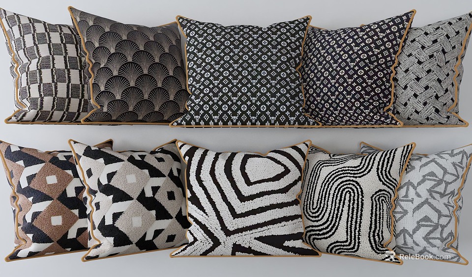 Modern Throw Pillows With Black White Geometric Abstract Patterns And Stylish Designs 3d model 