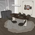 Elegant Dining Table and Chairs Set with Marble Top Upholstered Metal Legs and Round Rug