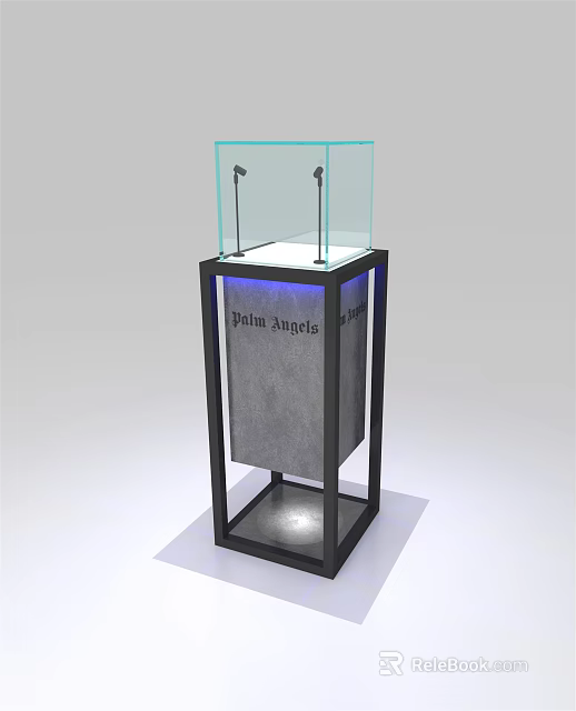 Display Shelf with Black Frame Transparent Glass Top and Gray Panel for Elegant 3d model 