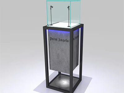 Display Shelf with Black Frame Transparent Glass Top and Gray Panel for Elegant 3d model