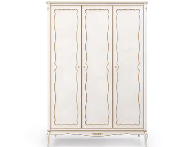Elegant White Wardrobe with Three Doors and Gold Trim Classic Style Decorative Legs 3d model