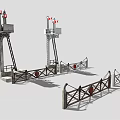 Industrial Security Fence With Tall Towers Ladders And Metal Crossbeam Gates