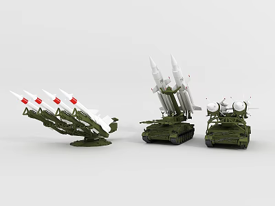 Green Military Functional Vehicles Equipped with Missile Launchers and Radar Systems 3d model