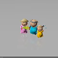 Three Pigs In Traditional Clothes Wearing Straw Hats Holding Straw With Flying Birds