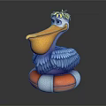 Game Movie Pelican Character With Yellow Hair Orange Beak Blue Feathers On Orange White Lifebuoy