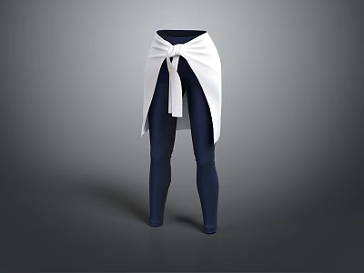 White Tied Apron With Dark Blue Leggings Stylish Modern Fashion Outfit 3d model