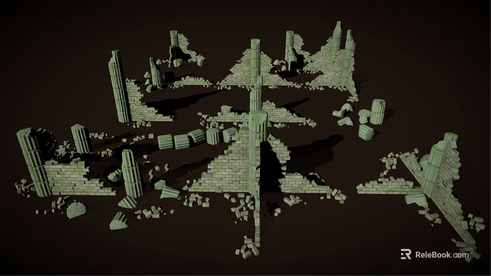 Ruined Scene Structural Components Featuring Broken Stone Pillars And Wall Debris 3d model 