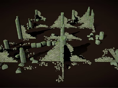Ruined Scene Structural Components Featuring Broken Stone Pillars And Wall Debris 3d model
