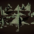Ruined Scene Structural Components Featuring Broken Stone Pillars And Wall Debris