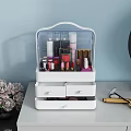 Pink Cosmetic Storage Organizer with Transparent Lid and Drawers for Perfume Lipsticks and Makeup Brushes