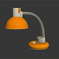Modern Orange And White Table Lamp With Curved Arm And Round Base