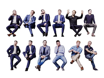 Men In Various Sitting Poses With Formal And Casual Outfits Collection 3d model
