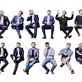 Men In Various Sitting Poses With Formal And Casual Outfits Collection