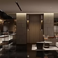 Modern Hotel Public Lounge Area With Beige Sofas Wooden Panel Walls And Coffee Tables