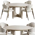 Modern Round Wooden Dining Table Set With 4 Upholstered Chairs 3d model
