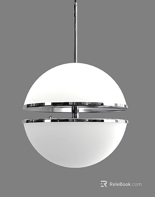 Modern White Spherical Pendant Light With Chrome Accent And Smooth Surface 3d model 