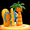 Inflatable Summer Beach Decor With Yellow Flip Flops Green Palm Tree And Orange Striped Elements
