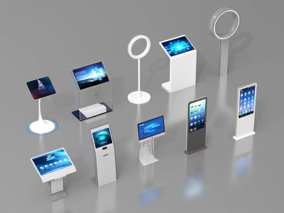 Public Facility Digital Information Kiosks With Various Stand Designs And Touch Screens 3d model