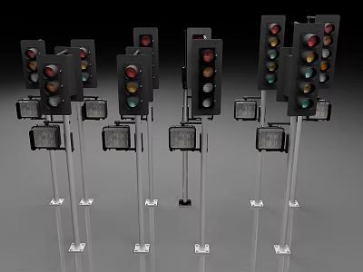 Durable Outdoor Lights Featuring Traffic Lights With Metal Poles And Stable Bases 3d model