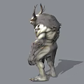 Muscular Fantasy Creature Character With Antlers White Gray Fur Spiked Arms Fierce Expression