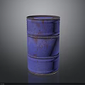 Blue Rusty Oil Barrel Standing On Black Surface With Gray Background