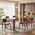 Natural Style Restaurant Interior With Wooden Dining Table Chairs Potted Plant Cabinets And Hanging Lamp
