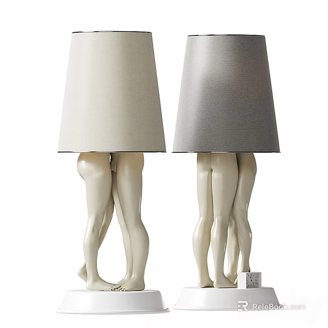 Two Table Lamps With Human Leg Shaped Base And Beige Gray Lampshades 3d model 