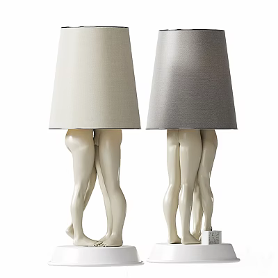 Two Table Lamps With Human Leg Shaped Base And Beige Gray Lampshades 3d model