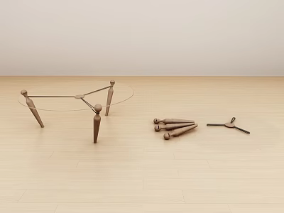Minimalist Wooden Coffee Table With Geometric Stick Structure And Scattered Legs 3d model