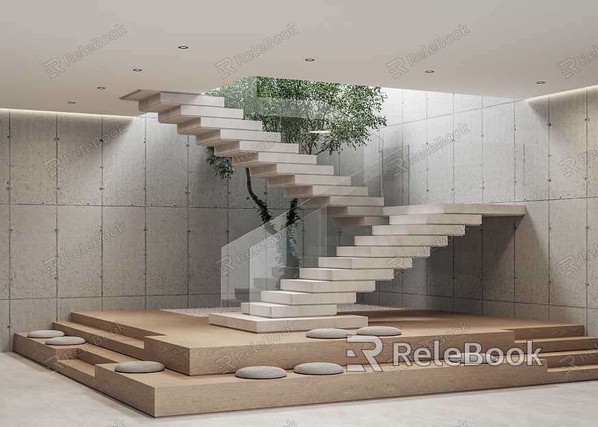 Landscape Suspension Stair Stacked Step Art Stair Handrail Stair model