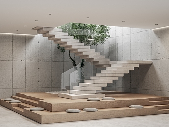 Landscape Suspension Stair Stacked Step Art Stair Handrail Stair 3d model