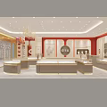 Laomiao Gold Jewelry Store With Red Curtain Facade And Glass Display Cases