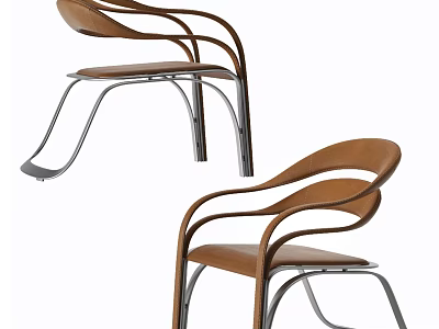 Modern Office Chair With Brown Leather Upholstery And Curved Metal Armrests Design 3d model