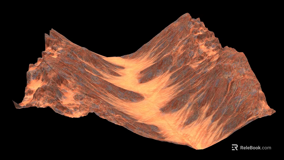 Rugged Mountainous Terrain With Orange Brown Rocky Texture And Detailed Topography 3d model 