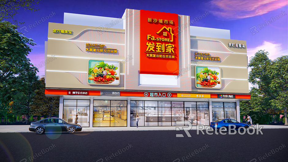 Modern shopping mall, large shopping mall, supermarket door head appearance model