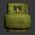 Green Rusted LPG Cylinder Household Item With Metal Handle And Top Valve