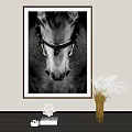 Black and White Horse Head Painting as Animal Wall Art with Vase and Dried Flowers