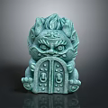 Traditional Mythical Guardian Beast Green Sculpture With Intricate Carving Claw Holding Gate Structure