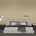 Poliform Modern Double Bed With Beige Bedhead Bedside Tables And Pendant Lights 3d model