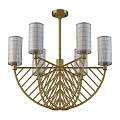 Modern Elegant Golden Chandelier With White Glass Shades And Geometric Frame Design