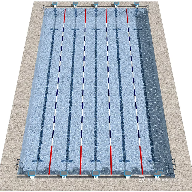Swimming Pool Sports Equipment Featuring Lane Dividers and Training Markers 3d model 