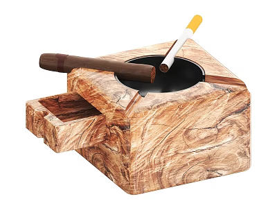 Wooden Ashtray With Wood Grain Texture Cigar Cigarette And Small Drawer 3d model