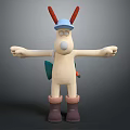 Cartoon Character With Red Ears Blue Hat White Body Brown Boots Green Backpack Outstretched Arms