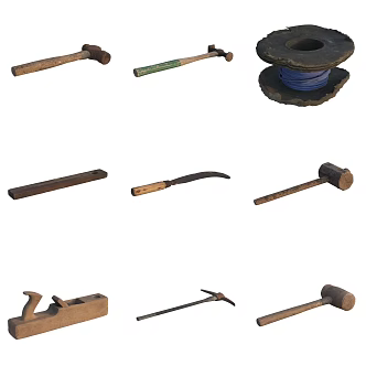Farm tool axe hammer awl sickle wrench coil 3d model