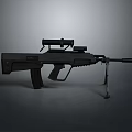 Tactical Black Rifle with Mounted Scope and Adjustable Bipod Stand 3d model