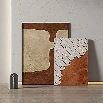 Modern Abstract Decorative Paintings With Brown White Textures And Gray Sculpture 3d model