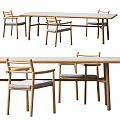 Modern Dining Table Set With Rectangular Marble Top And Wooden Chairs With Padded Seats 3d model